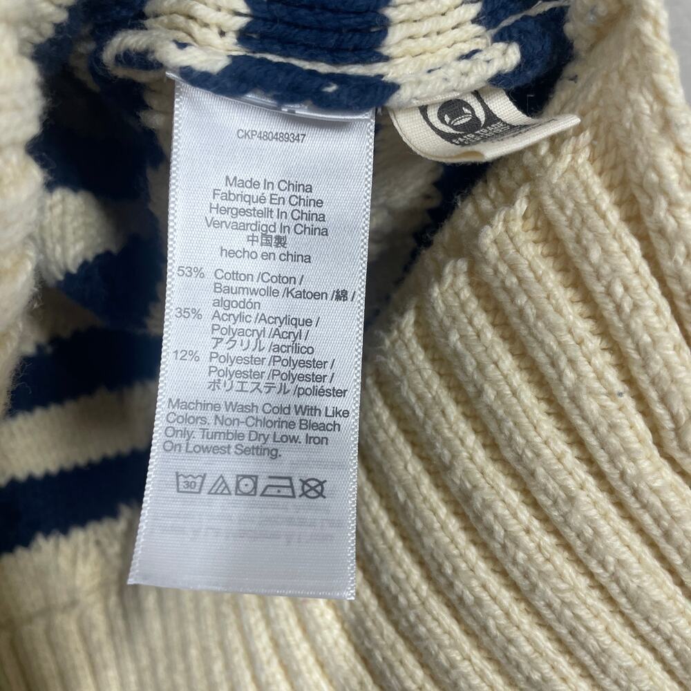 Madewell Size Small Yasmin Stripe Lattice Stitch Sweater Ecru Tan Long Sleeves - Picture 8 of 9